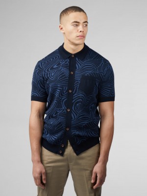 Ben Sherman B by Ben Sherman Swirl Jacquard Button Through Polo Pletenina Tamnoplave | 64892-VXON