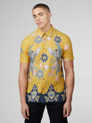 Ben Sherman Signature Abstract Botanical Print Košulje Žute | 93641-XAPI