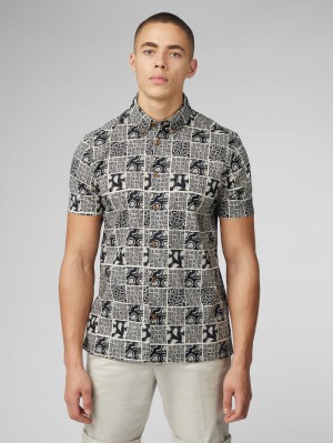 Ben Sherman Signature Checkerboard Paisley Print Košulje Crne | 74935-TZUR