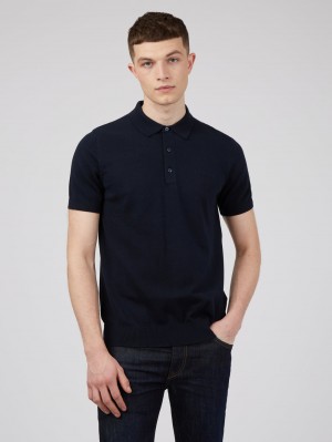 Ben Sherman Signature Džemper S Polo Izrezom Tamnoplave | 91048-DZXS