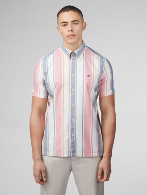 Ben Sherman Signature Multicolor Stripe Košulje Tamno Roze | 59681-VBYQ