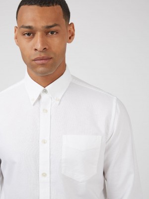 Ben Sherman Signature Organic Long-Sleeve Oxford Košulje Bijele | 86514-AFEG