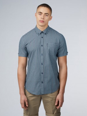 Ben Sherman Signature Short Sleeve Gingham Košulje Plave | 72985-CYSV