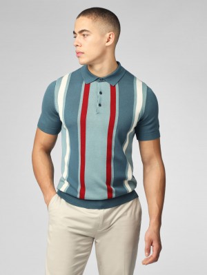 Ben Sherman Signature Vertical Stripe Polo Pletenina Tirkizne | 75912-OICK