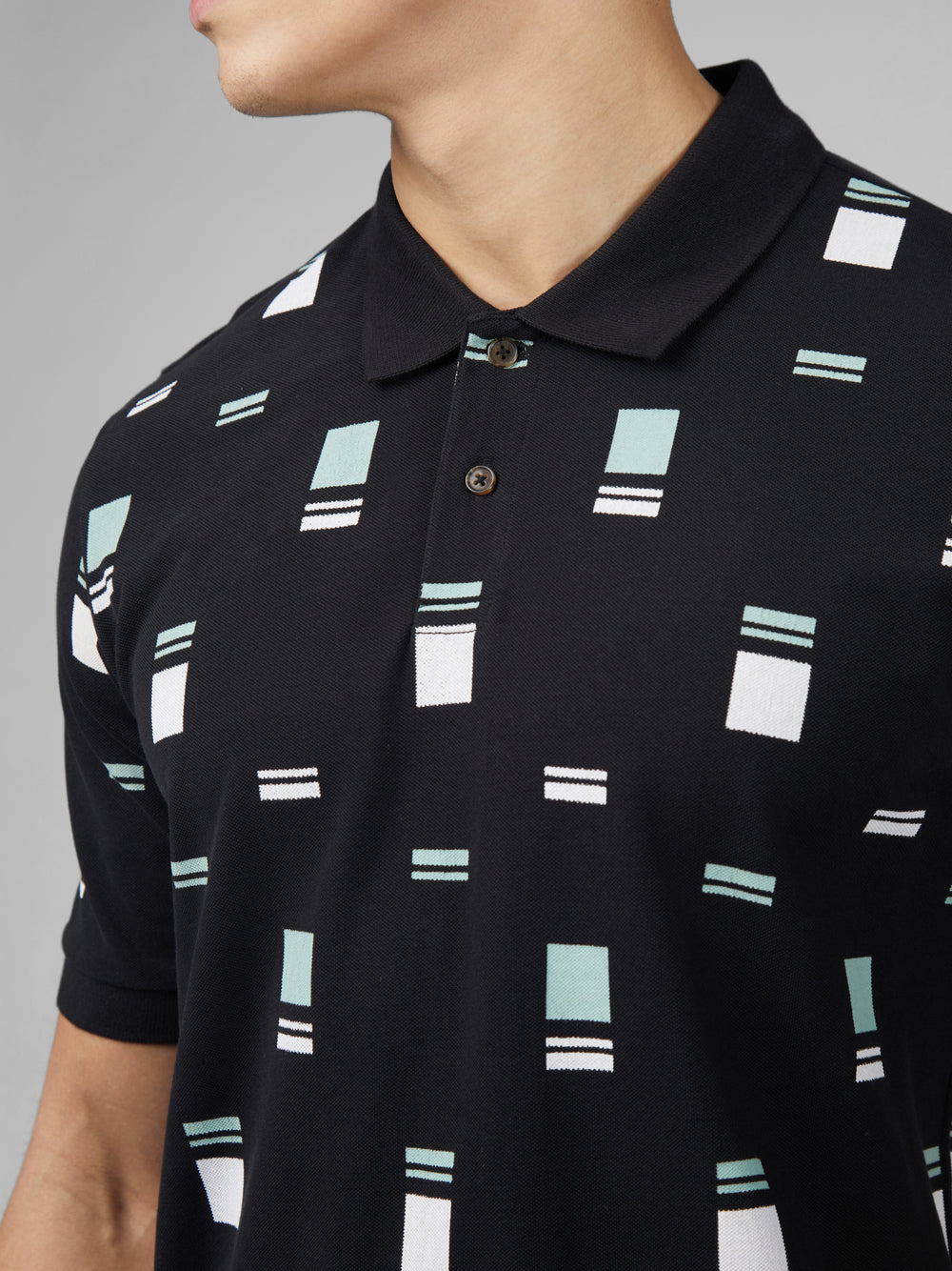 Ben Sherman B by Ben Sherman Scatter Chequerboard Mod Stripe Polo Majice Crne | 96317-WNUR