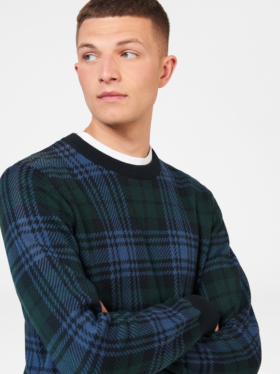 Ben Sherman Blackwatch Check Crewneck Pletenina Crne | 34021-JKOW