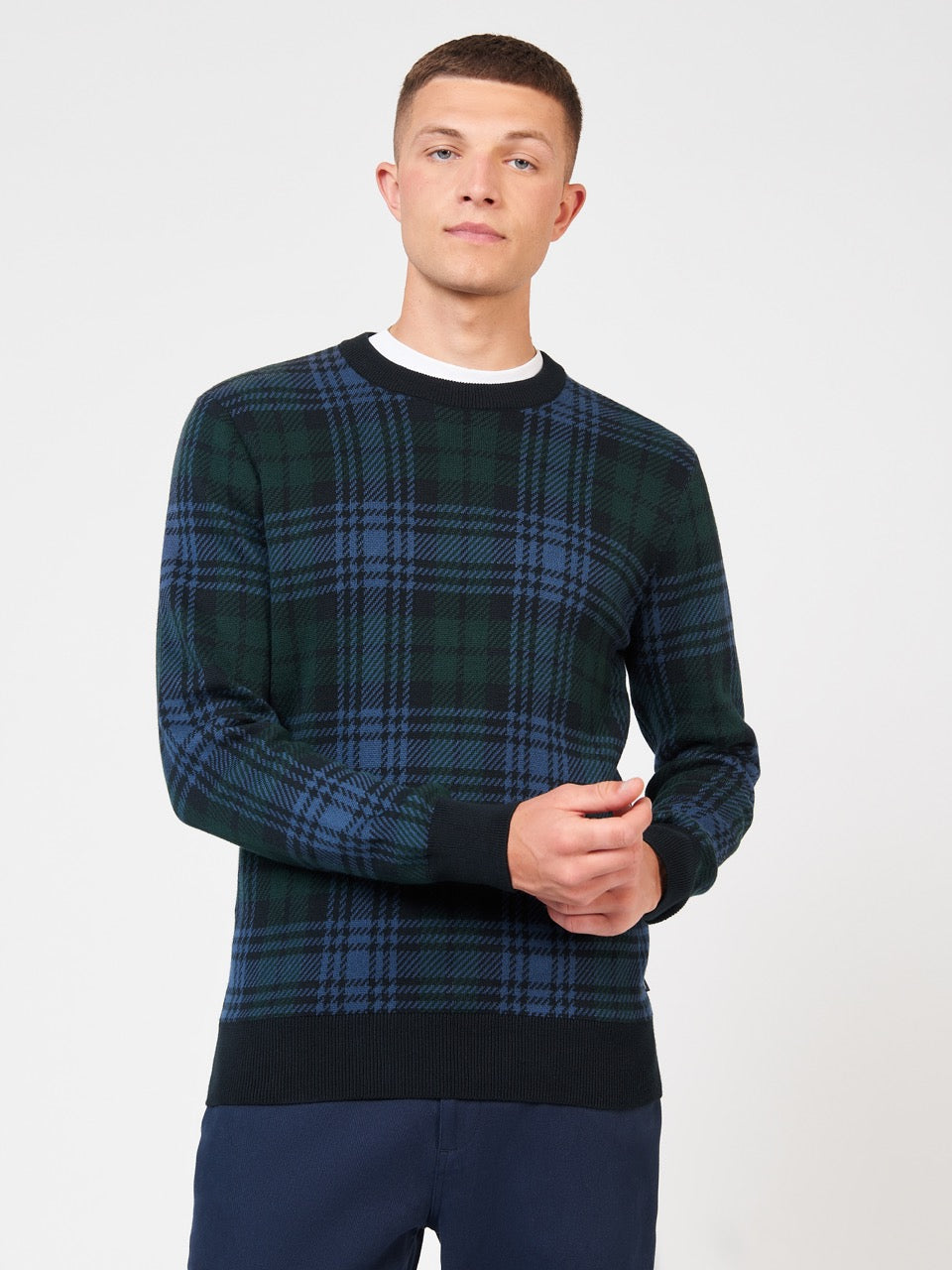 Ben Sherman Blackwatch Check Crewneck Pletenina Crne | 34021-JKOW