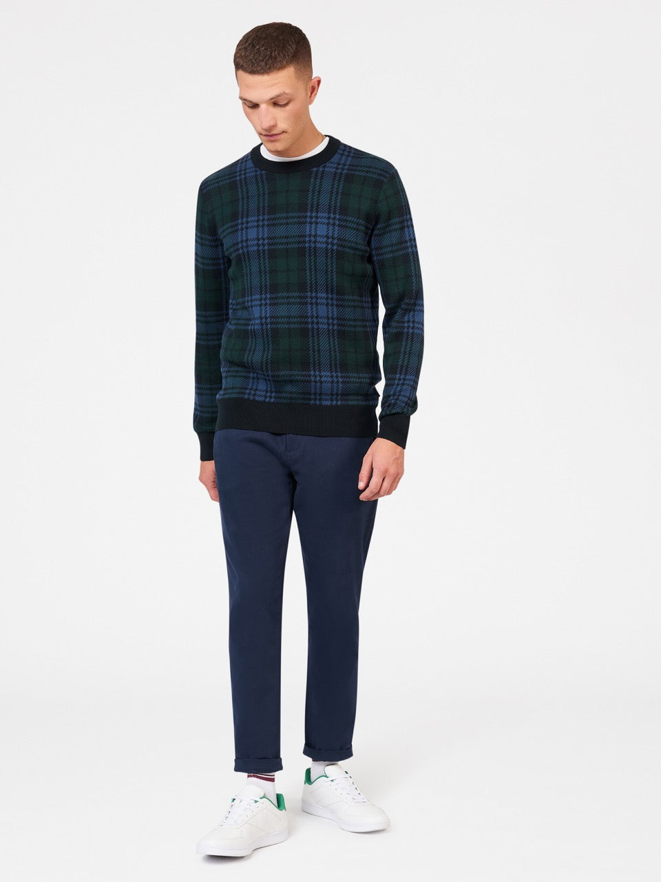 Ben Sherman Blackwatch Check Crewneck Pletenina Crne | 34021-JKOW