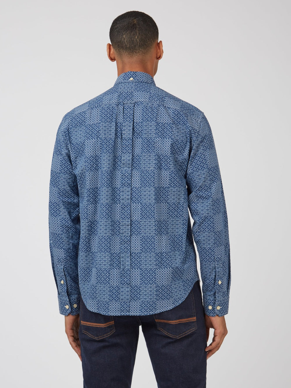 Ben Sherman Chambray Patchwork Geo Print Long-Sleeve Košulje Plave | 25931-HLJF