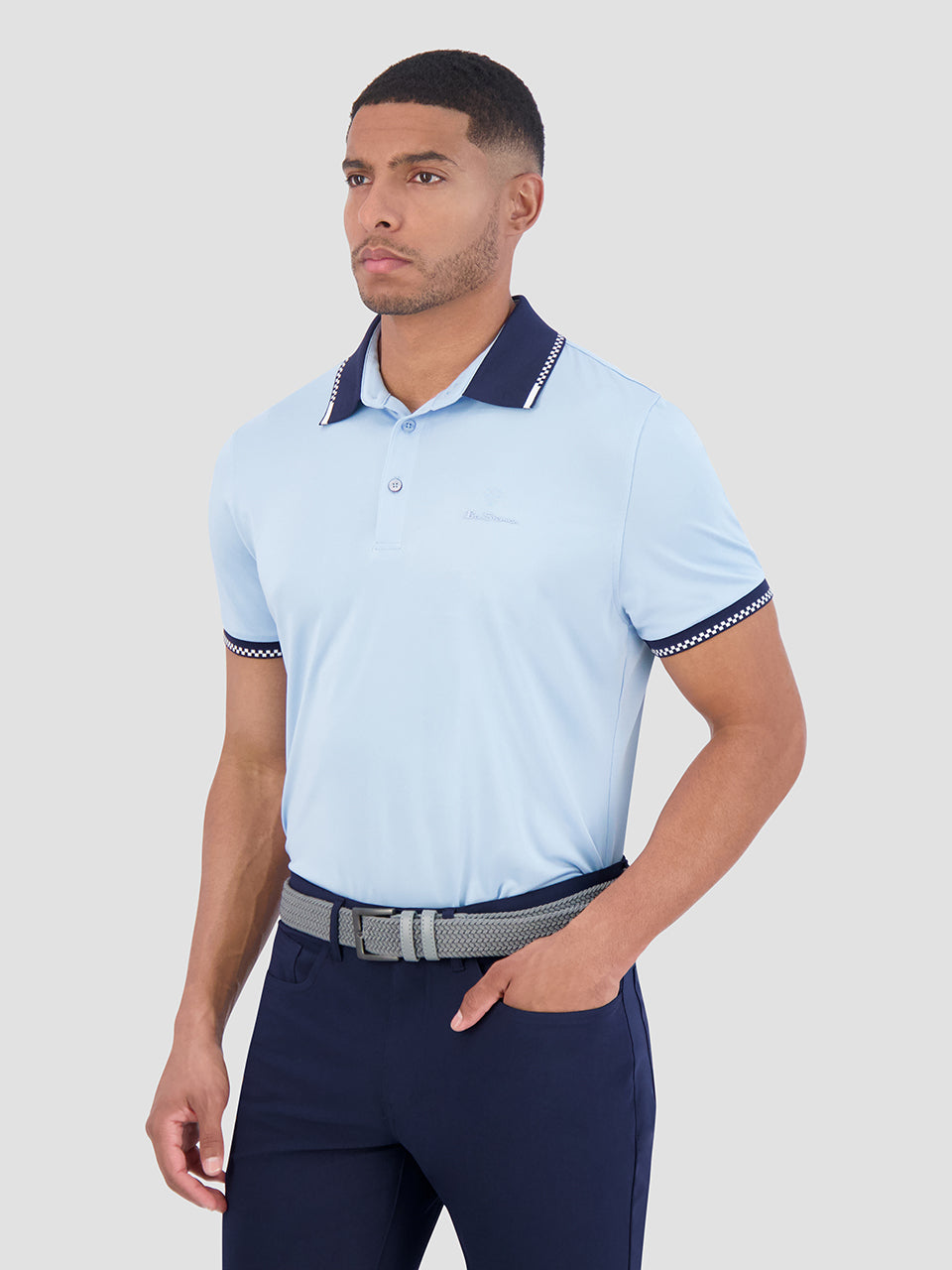 Ben Sherman Checker Rib Air Pique Sports Fit Polo Majice Plave | 37941-HQPC