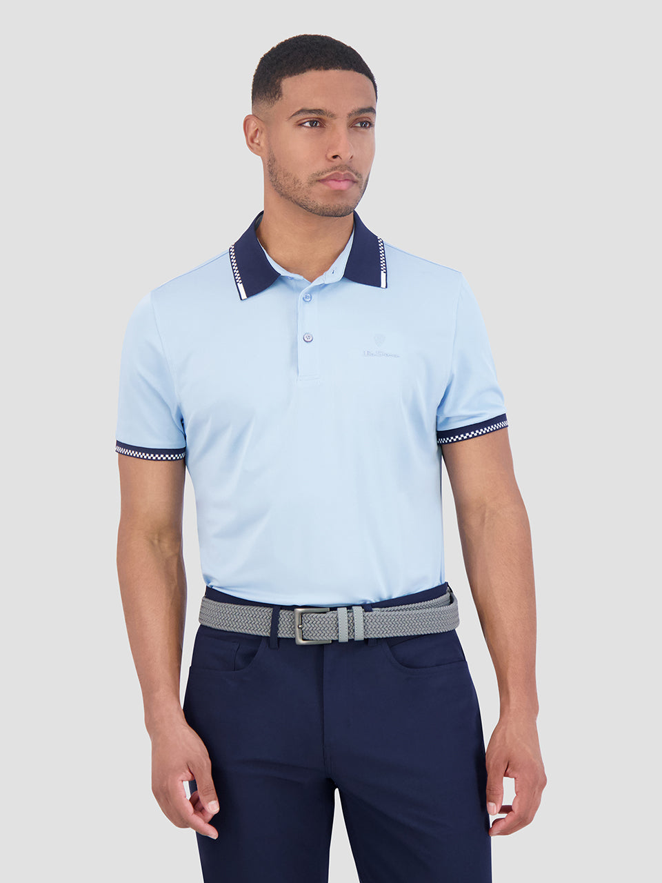 Ben Sherman Checker Rib Air Pique Sports Fit Polo Majice Plave | 37941-HQPC