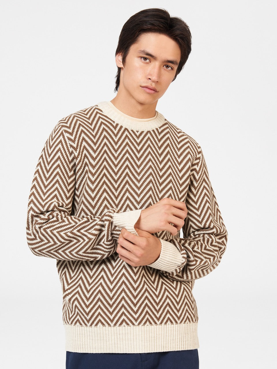 Ben Sherman Chevron Jacquard Crewneck Pletenina Bijele | 58972-EXRT