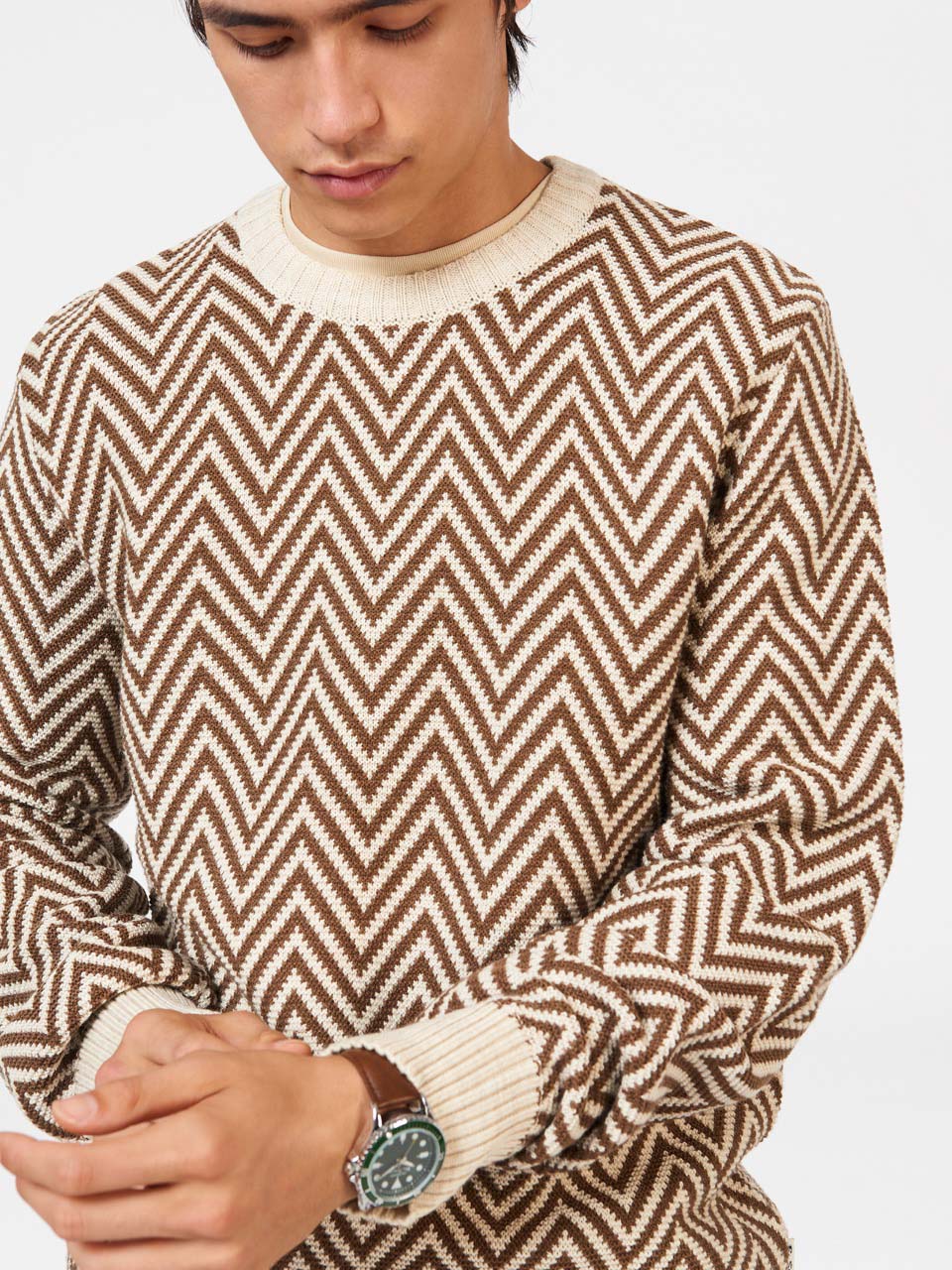 Ben Sherman Chevron Jacquard Crewneck Pletenina Bijele | 58972-EXRT