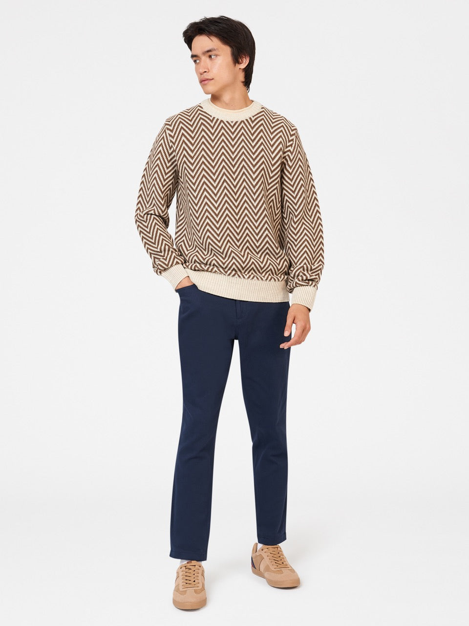 Ben Sherman Chevron Jacquard Crewneck Pletenina Bijele | 58972-EXRT