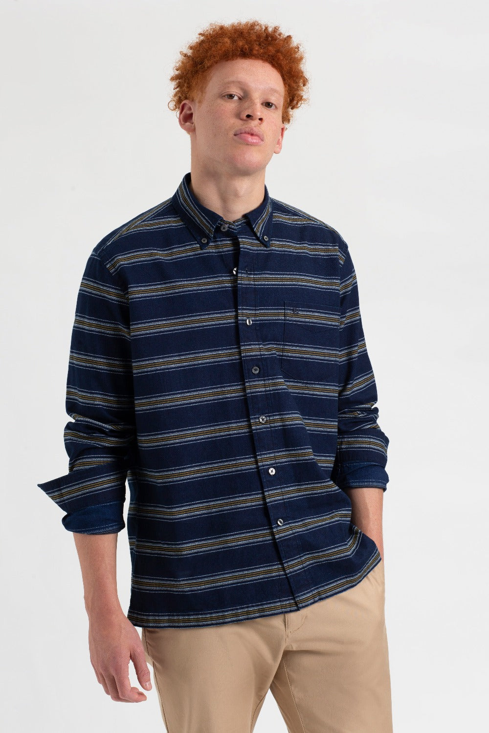 Ben Sherman Dalston Blues Long Sleeve Indigo Stripe Košulje Indigo | 34529-KCWZ