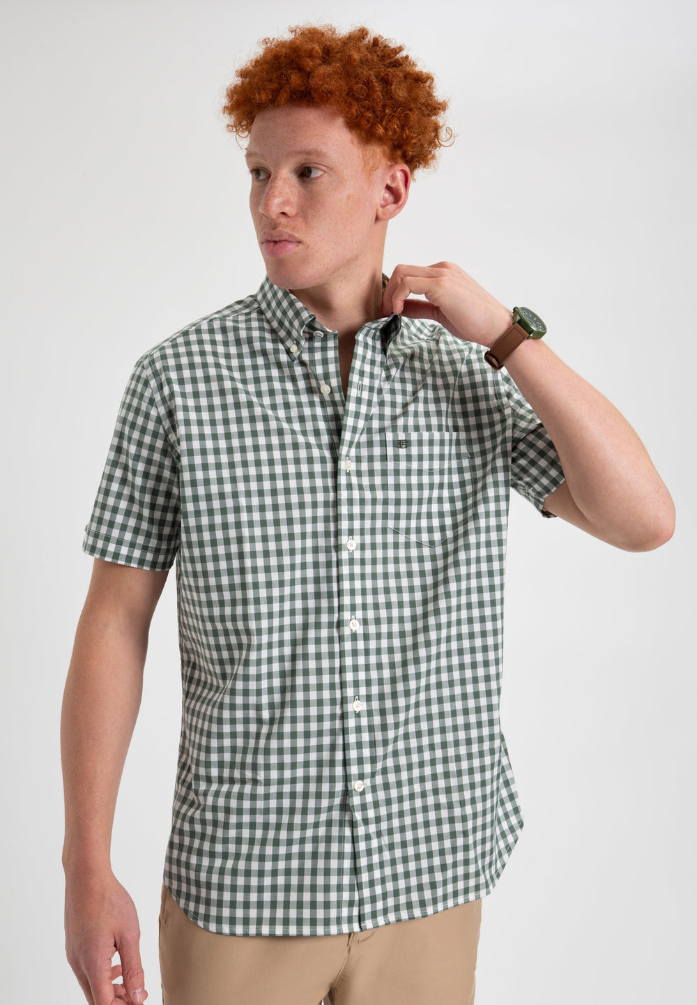 Ben Sherman House Poplin Gingham Košulje Maslinasto Zelene | 84972-ZMEN