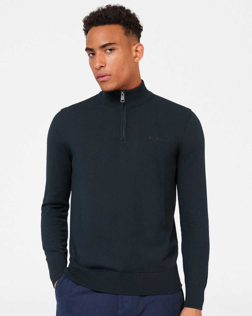 Ben Sherman Merino Half-Zip Pletenina Crne | 24931-RHWS