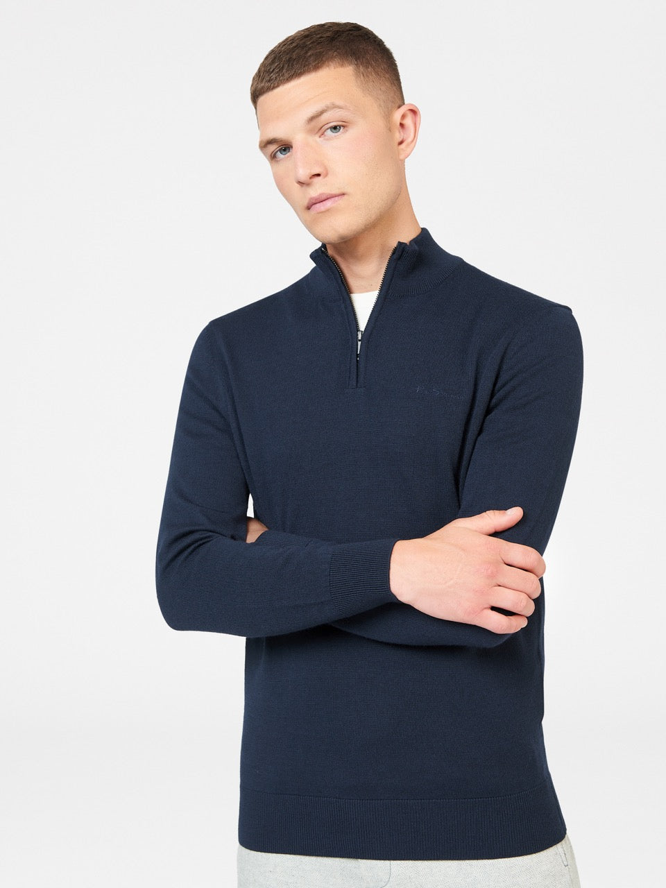 Ben Sherman Merino Half-Zip Pletenina Tamnoplave | 16703-OQNZ