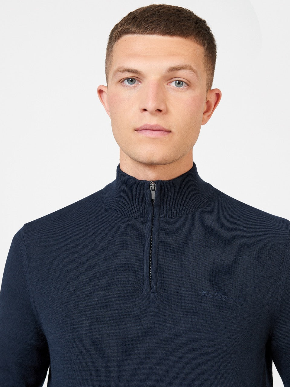 Ben Sherman Merino Half-Zip Pletenina Tamnoplave | 16703-OQNZ