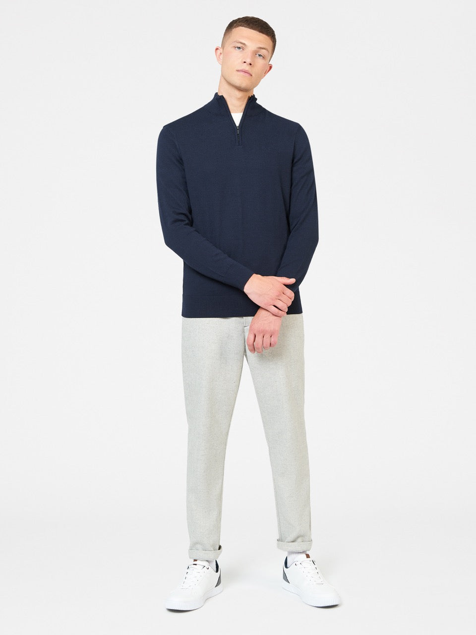 Ben Sherman Merino Half-Zip Pletenina Tamnoplave | 16703-OQNZ