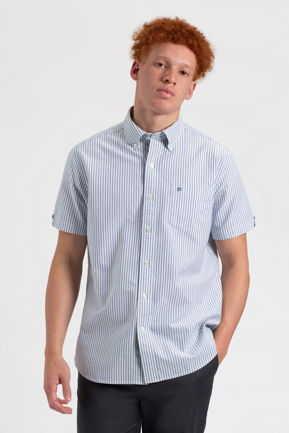 Ben Sherman Short Sleeve Brighton Oxford Organic Bengal Stripe Košulje Indigo Prugice | 32856-ZIPM