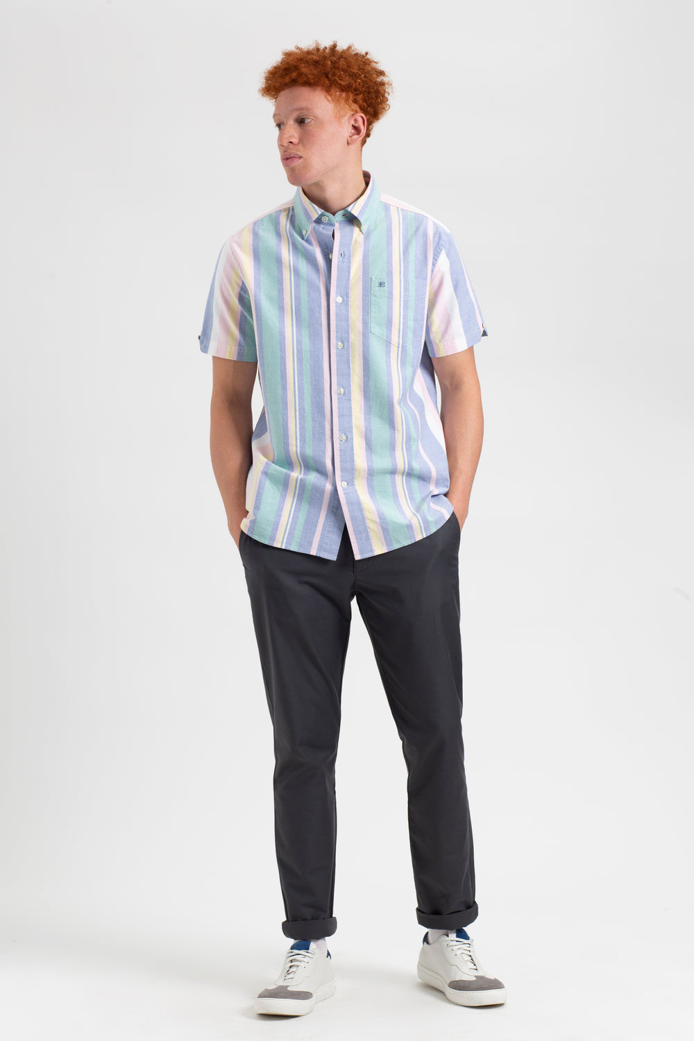 Ben Sherman Short Sleeve Brighton Oxford Organic Stripe Košulje Visebojne Prugice | 26583-HZTY