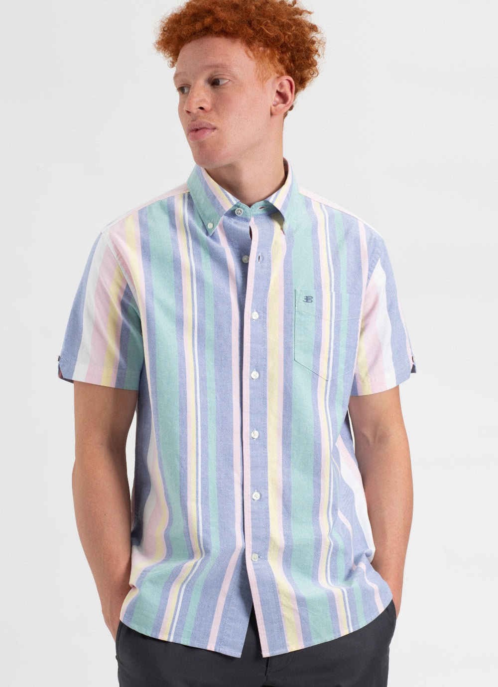 Ben Sherman Short Sleeve Brighton Oxford Organic Stripe Košulje Visebojne Prugice | 26583-HZTY