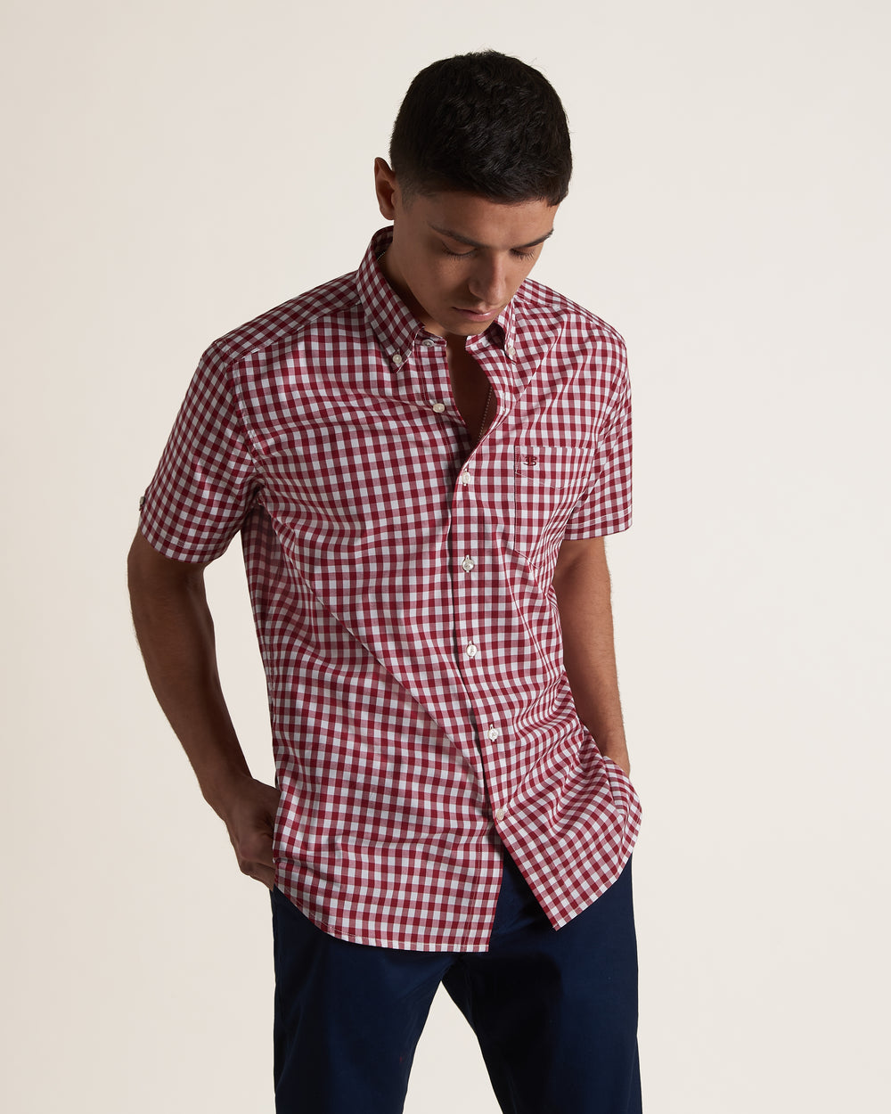 Ben Sherman Short Sleeve House Poplin Gingham Košulje Bordo | 80279-HIZW