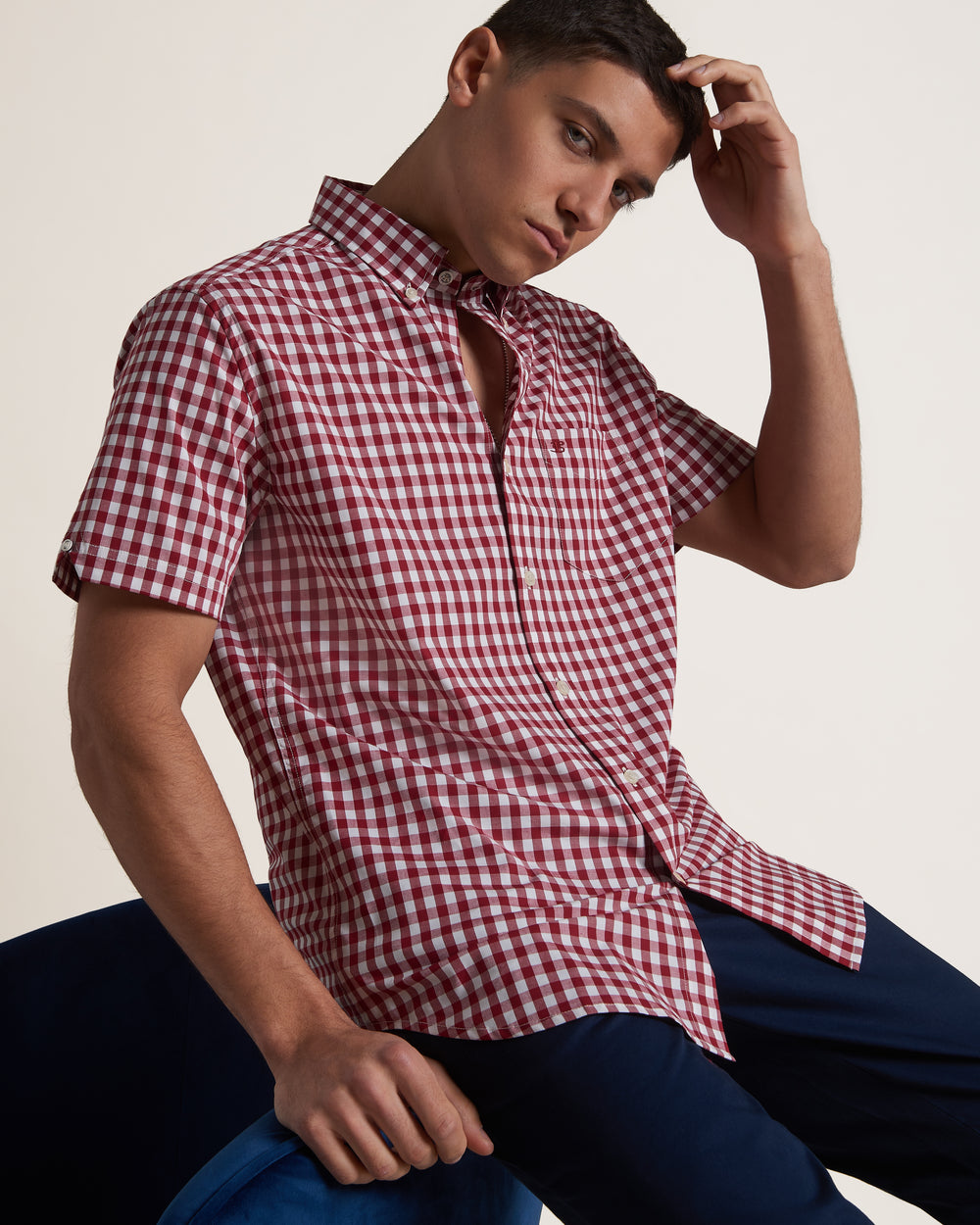 Ben Sherman Short Sleeve House Poplin Gingham Košulje Bordo | 80279-HIZW