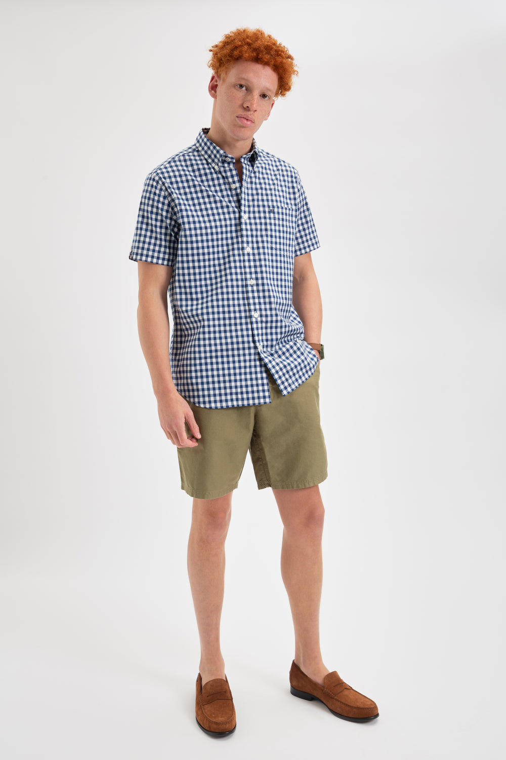 Ben Sherman Short Sleeve House Poplin Gingham Košulje Tamnoplave Maslinasto Zelene | 29347-OIRD