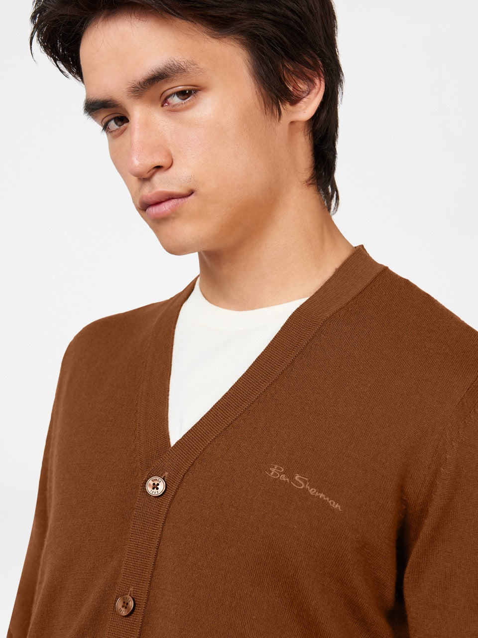 Ben Sherman Signature Merino Cardigan Pletenina Smeđe | 27695-MLXS