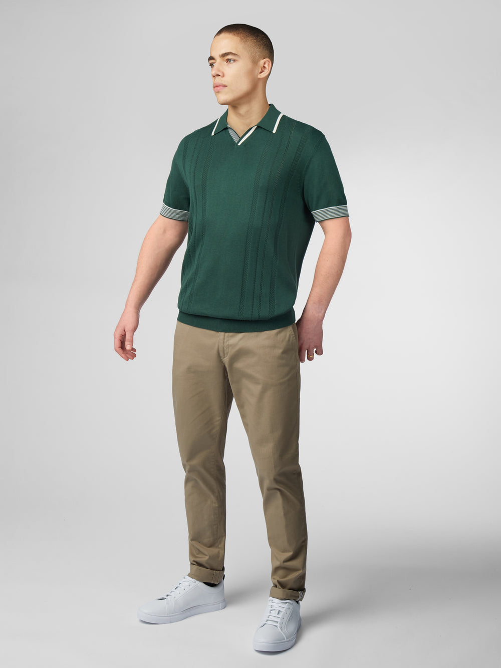 Ben Sherman Signature Open Neck Polo Pletenina Zelene | 93184-NTAF