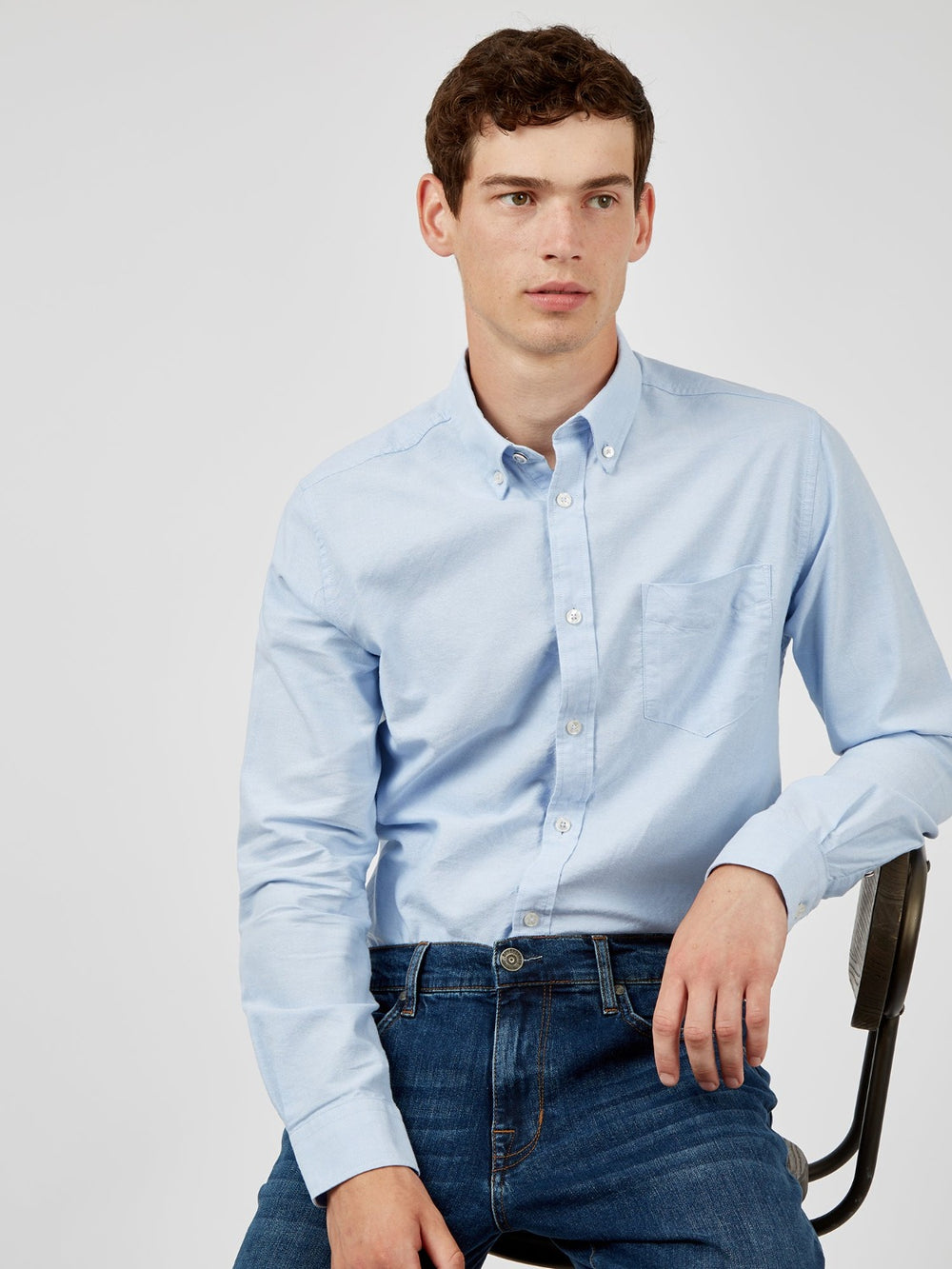 Ben Sherman Signature Organic Long-Sleeve Oxford Košulje Plave | 87536-JFKN