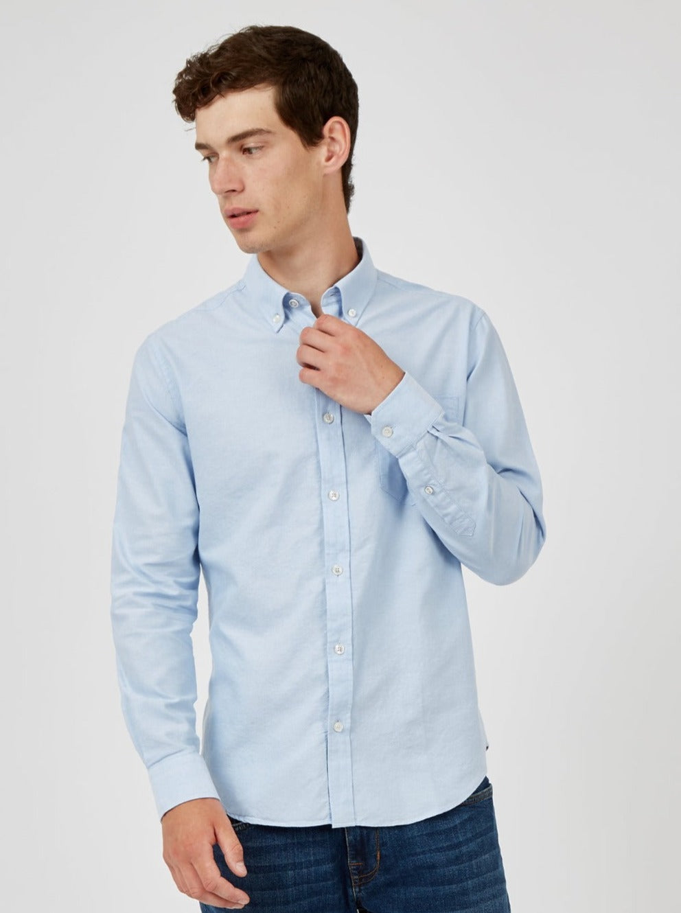 Ben Sherman Signature Organic Long-Sleeve Oxford Košulje Plave | 87536-JFKN