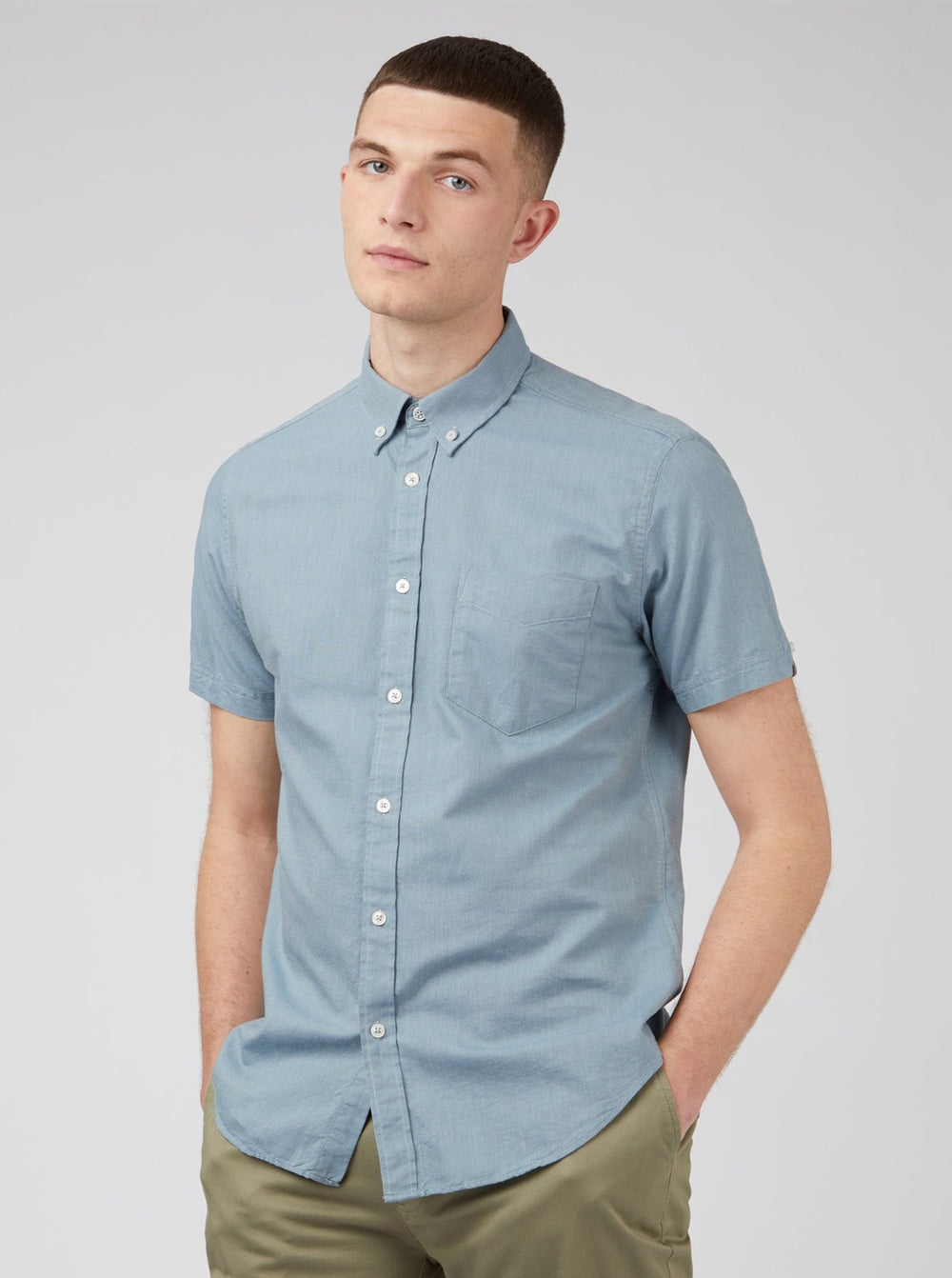 Ben Sherman Signature Organic Short-Sleeve Oxford Shadow Košulje Plave Sive | 54860-JSNF