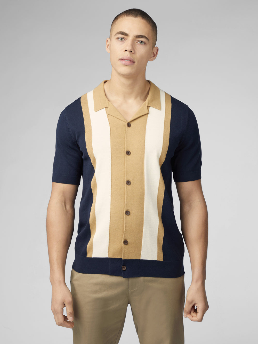 Ben Sherman Signature Resort Neck Button Through Polo Pletenina Tamnoplave | 90235-NLCB