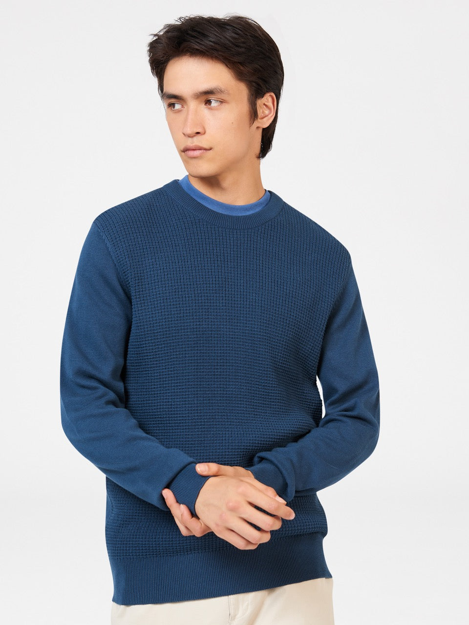 Ben Sherman Textured Crewneck Pletenina Indigo | 85193-IFKR