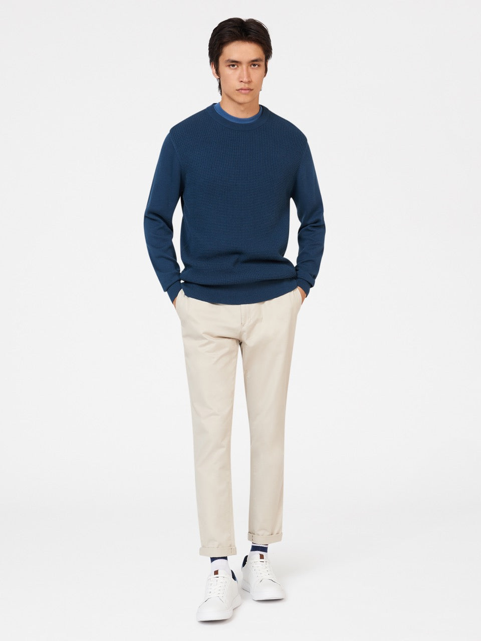 Ben Sherman Textured Crewneck Pletenina Indigo | 85193-IFKR